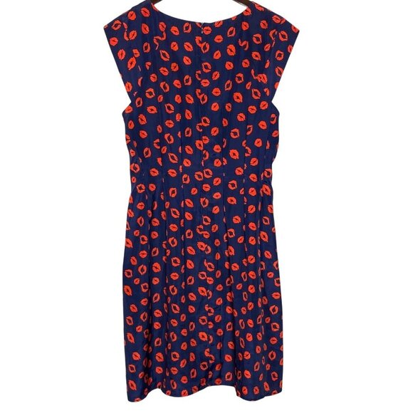 Neiman Marcus Navy Red Lips Kiss Print Cap Sleeve A-Line Mini Dress Size 14 - Picture 2 of 13